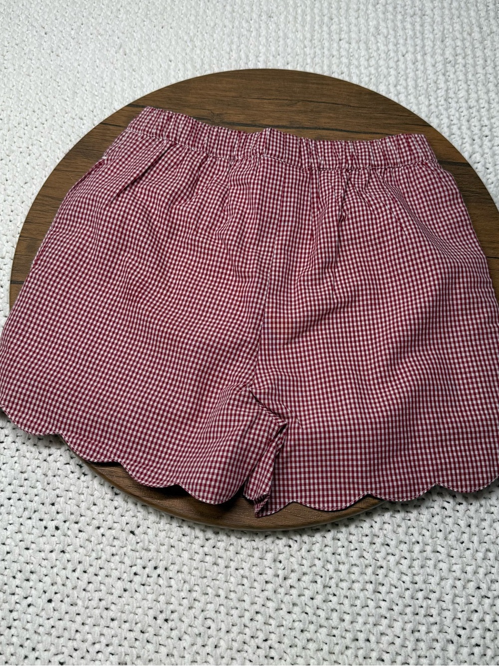 Girls Red Gingham Scalloped Hem Shorts